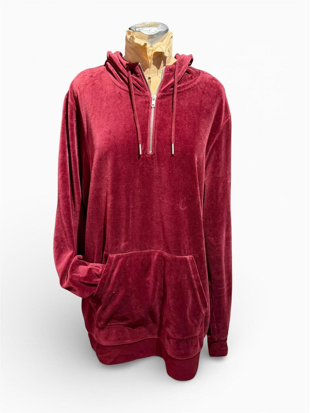 Pacsun Velvet Hoodie with Front Pocket and Half-Zip